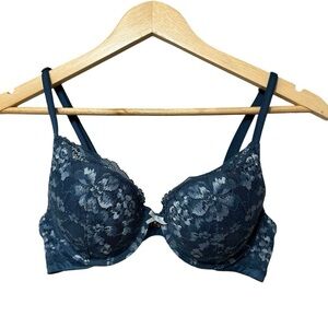 Victoria's Secret Body By Victoria Teal Blue Lace Push Up Bra, 34B